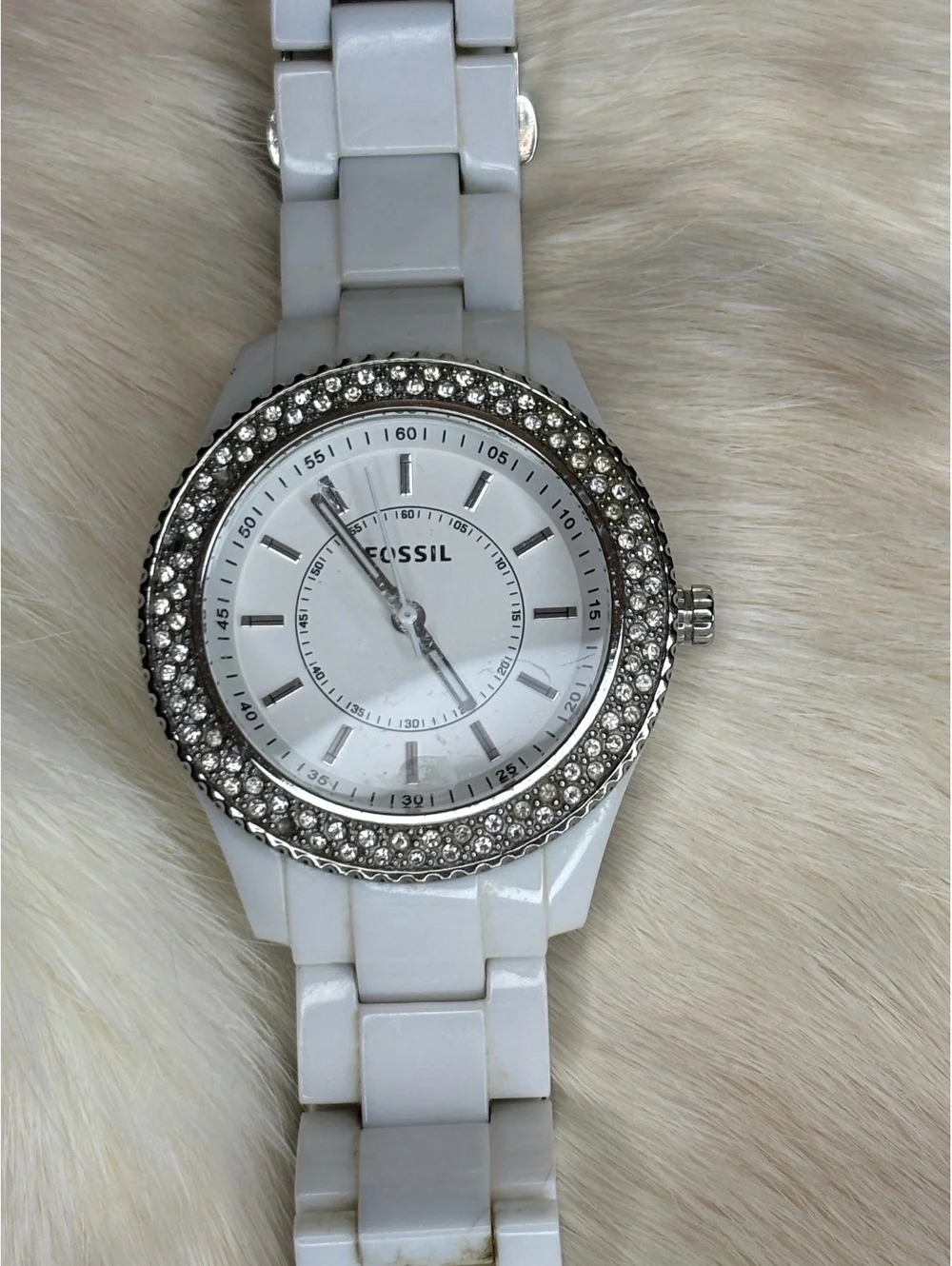 Fossil Women's White Ceramic Watch with Crystal Bezel